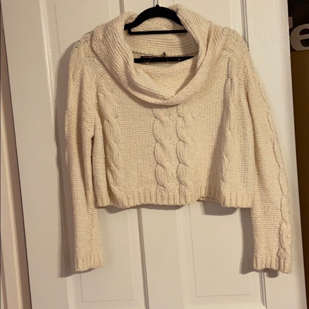 Cream cowl neck crop sweater
